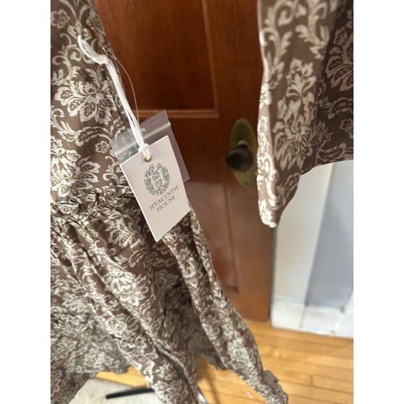 Hyacinth House Ruffle Neck Dress S NWT | Brown Ivory Floral Prairie Style | Cott - Picture 3 of 5